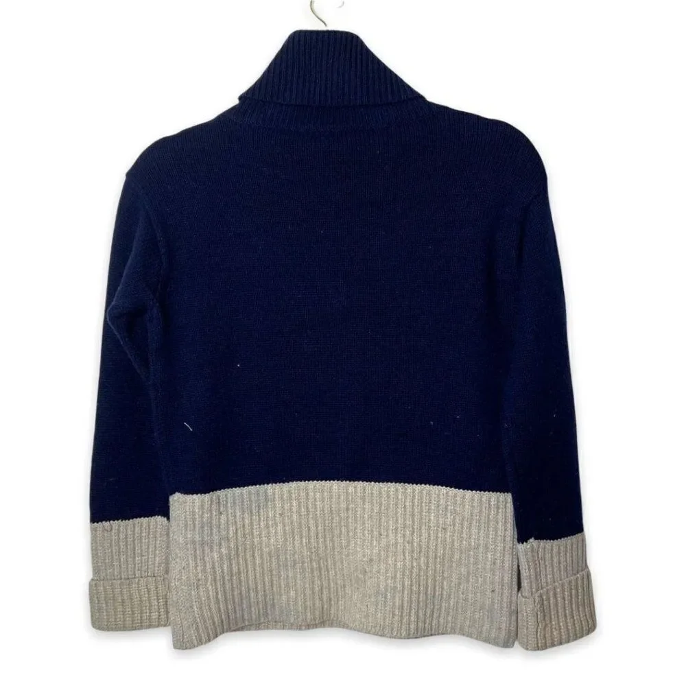 Derek 10 Lam Crosby Wool Blue Grey Turtleneck Contrast Block Sweater Size S
